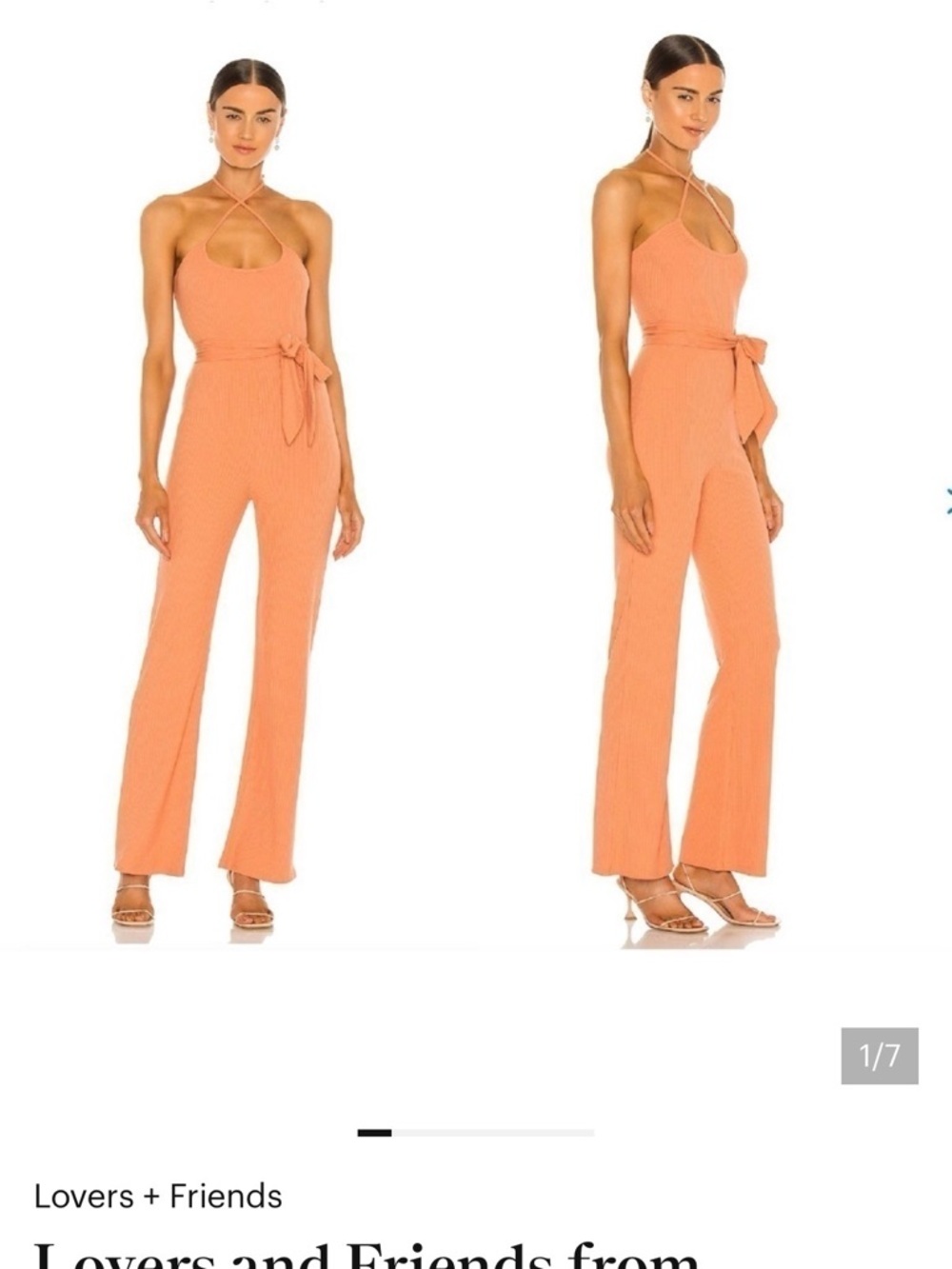 Lovers + Friends Peach Halter Tie-Waist Wide-Leg Jumpsuit